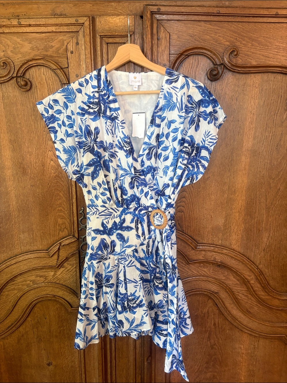 J. Marie The Hayden Eyelet Wrap Romper - White/Blue - Picture 8 of 16